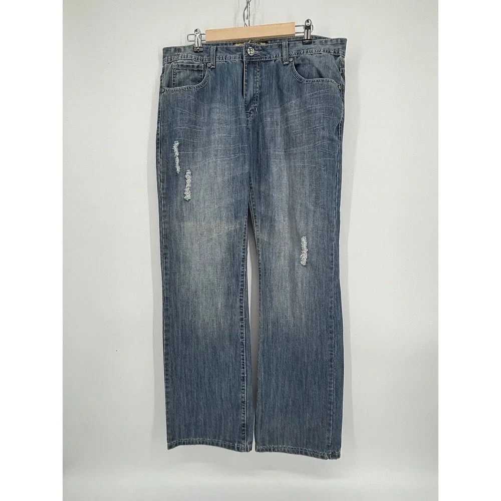 Ecko Unltd Mens Distressed Embroidered Cross Pocket Jeans Blue Size 36 Y2K